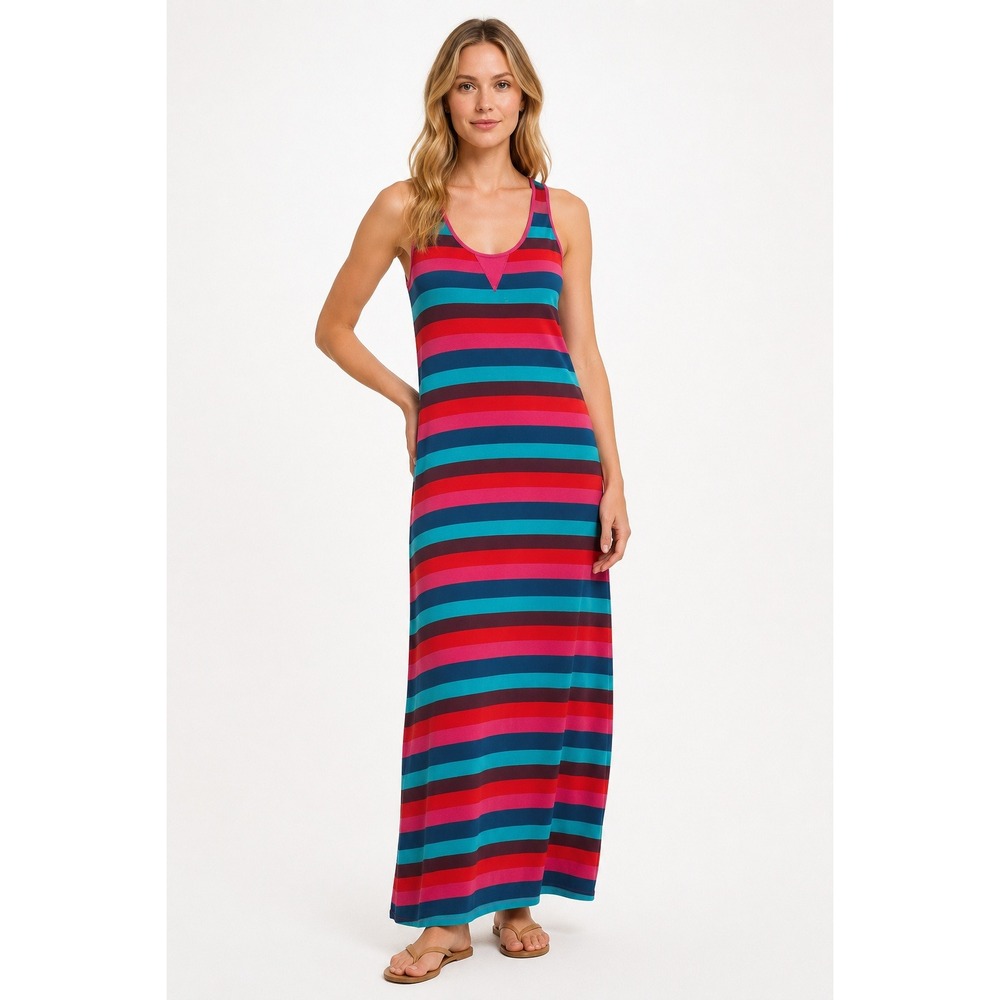 Trina Turk Striped Cotton Modal Knit Racerback Maxi Dress Small Beach Vacation